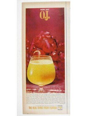 Print Ad Now Say OJ Real Thing Florida Orange Juice Retro 1963 Kitchen Decor